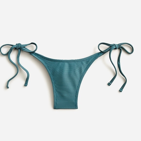 J Crew Ribbed Curved Waist Cheeky String Bikini Swim Bottom Green S (4-6) NWT - Picture 1 of 6